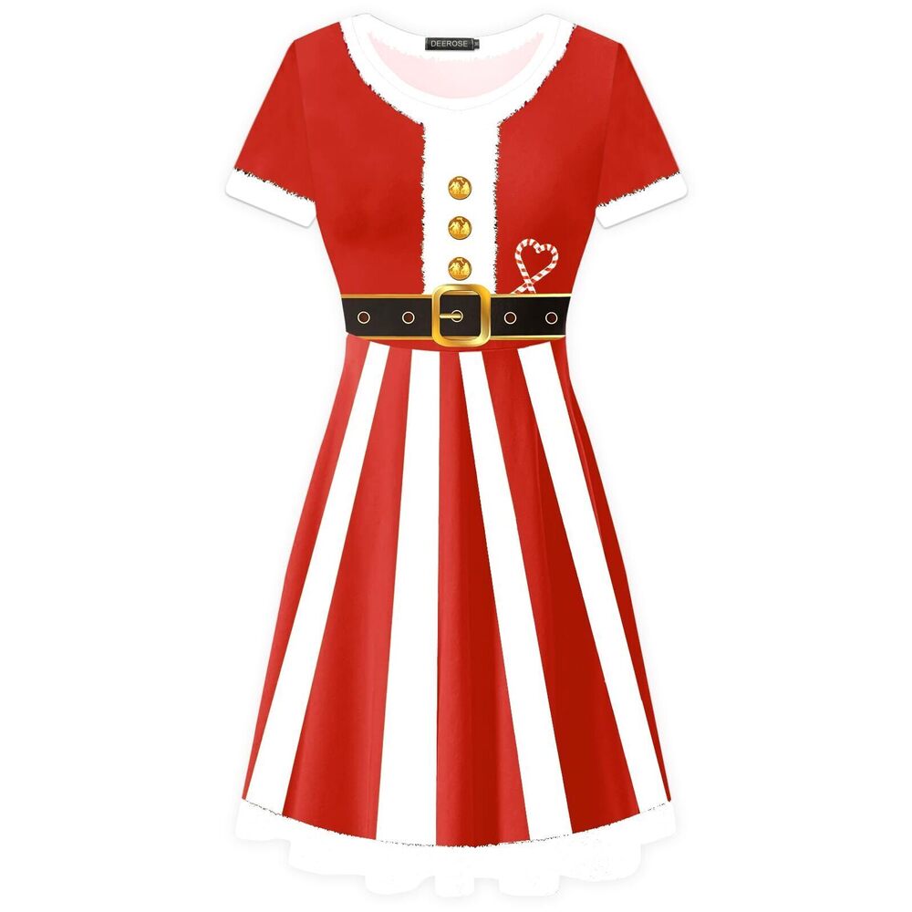8321 Christmas Dress Ugly Christmas Santa Print Dresses Crewneck Skate